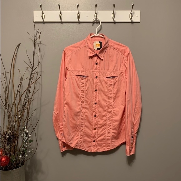 HUGO ORANGE | Mens Salmon Coloured Button Down Dress Shirt Size Medium​​ - Picture 3 of 6